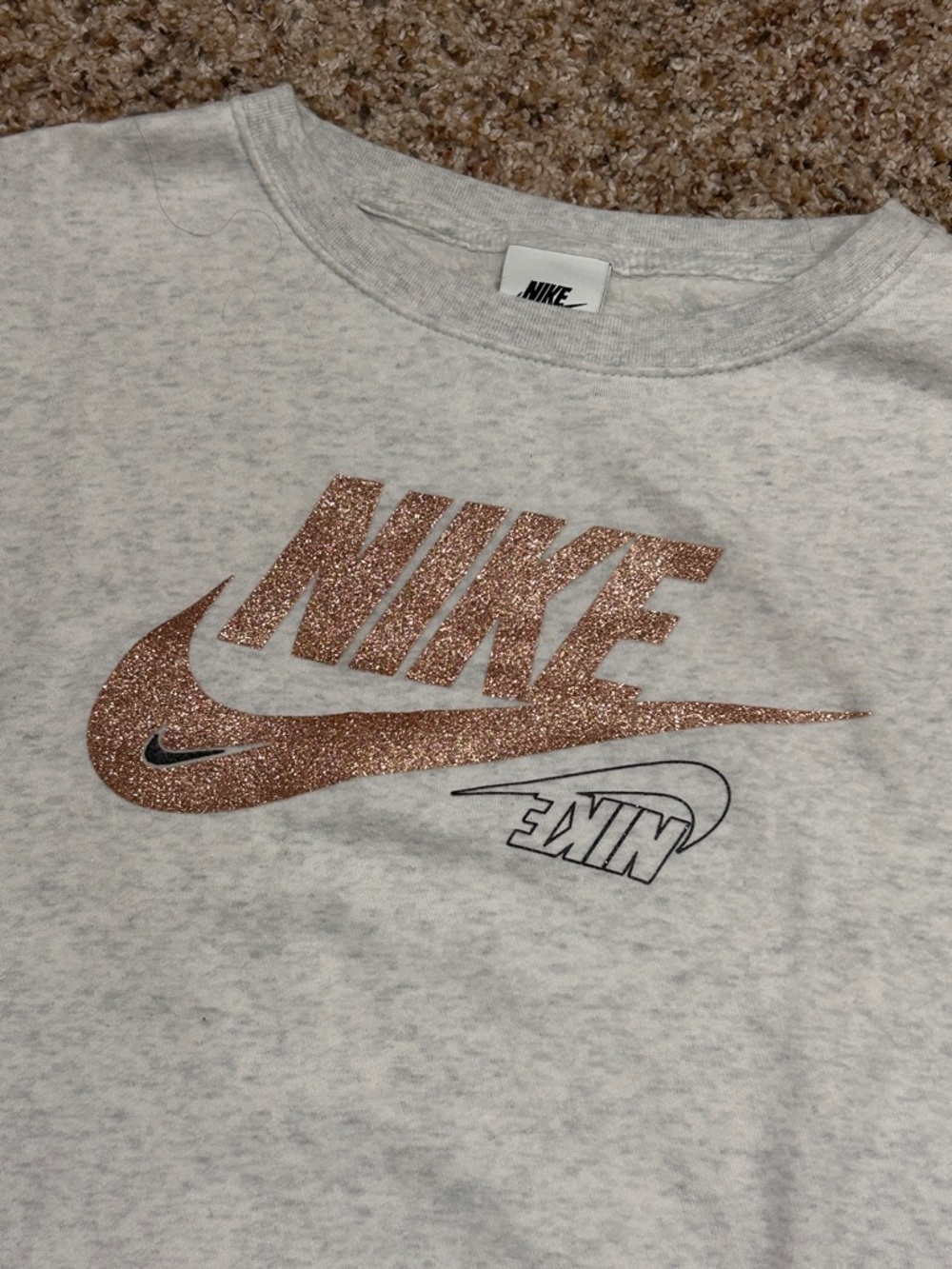 Nike Club Crewneck Fleece Sweatshirt / Sweatpant Rose Gold Glitter Set - Picture 4 of 12